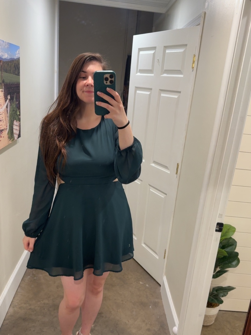 Women's emerald Long-Sleeve Chiffon Dress